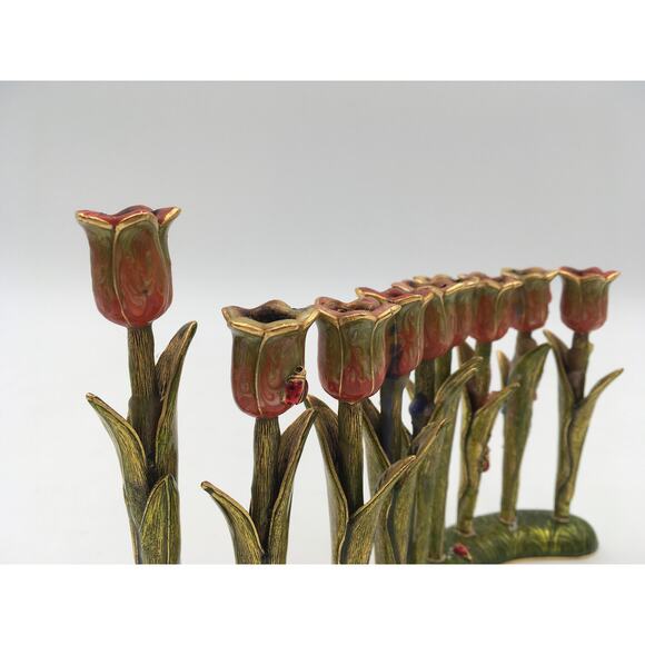 Quest Limited Edition Hand Painted Enamel Tulip Menorah 5" - Picture 5 of 7